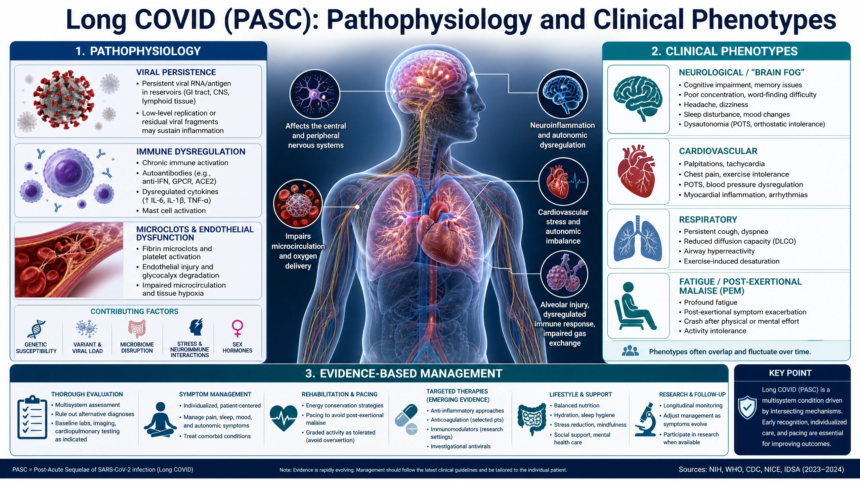 long_covid_pathophysiology Long COVID (Post-Acute Sequelae of SARS-CoV-2): Pathophysiology, Clinical Phenotypes, and Evidence-Based Management 2026